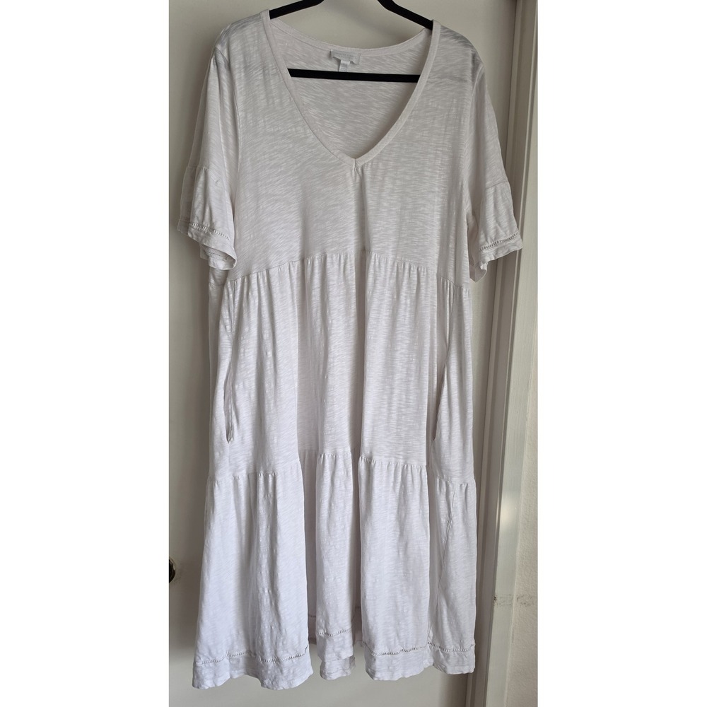 White Label White Company Women's Dress Sz 14 White Maxi Made in Portugal Tiered